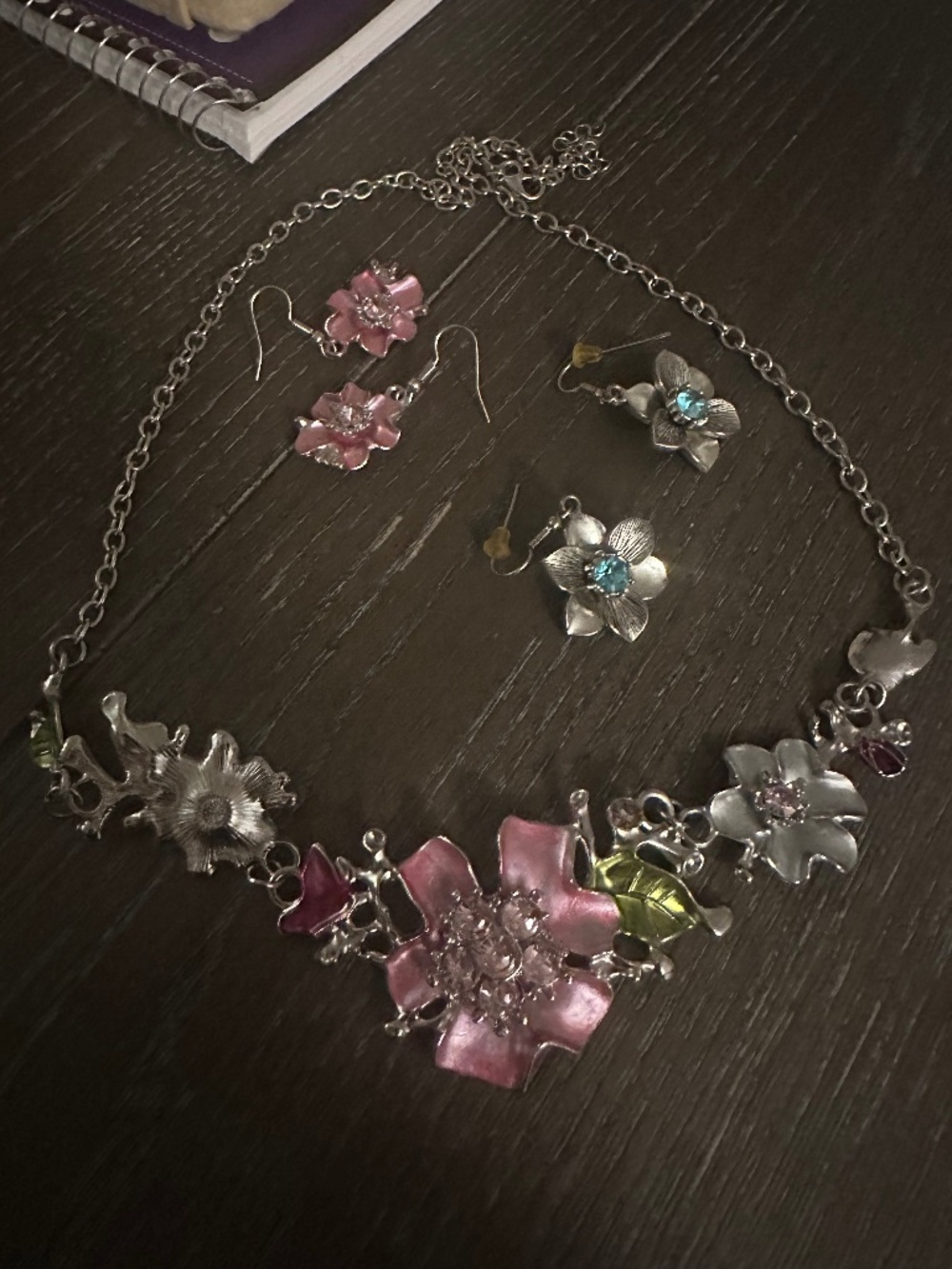 Floral Necklace and 2 Floral Earrings